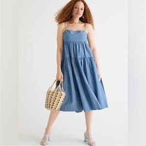 JCrew Denim Blue Spaghetti Strap Dress 8
